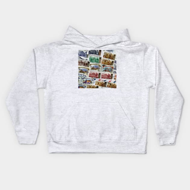 Russian Cities Stamp Collection Kids Hoodie by EdenLiving